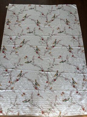 Lenox Chirp Tablecloth Rectangle White Bird Asian Japanese Floral Blossoms